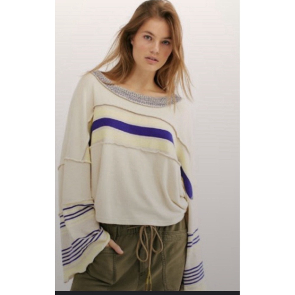 We The Free Ziggy Retro Crop‎ Stripe Long Sleeve Tee Size Med